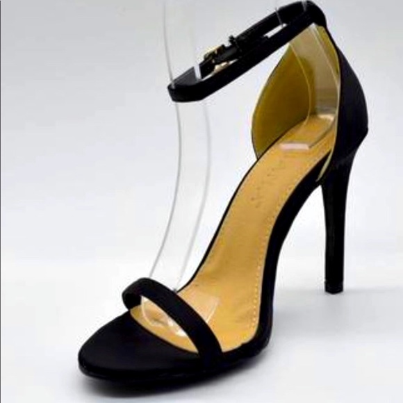 Black Open Toe Ankle Strap Heels - Picture 1 of 2